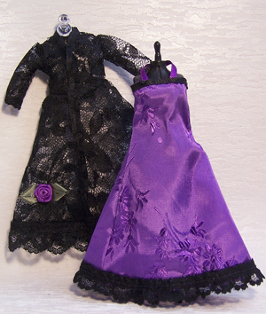 Black Lace Negligee and Violet Nightgown